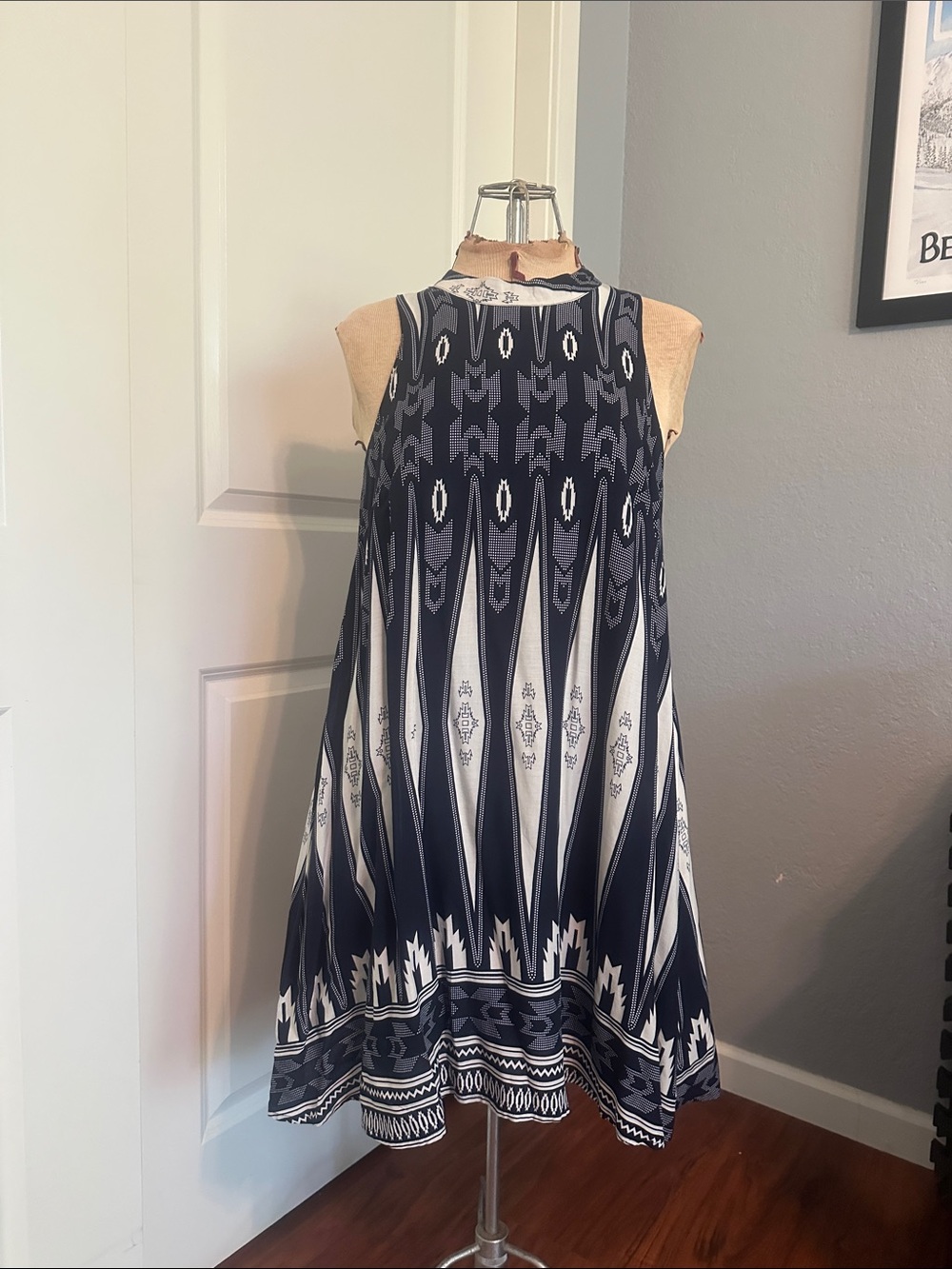 Navy and White Sleeveless Dress